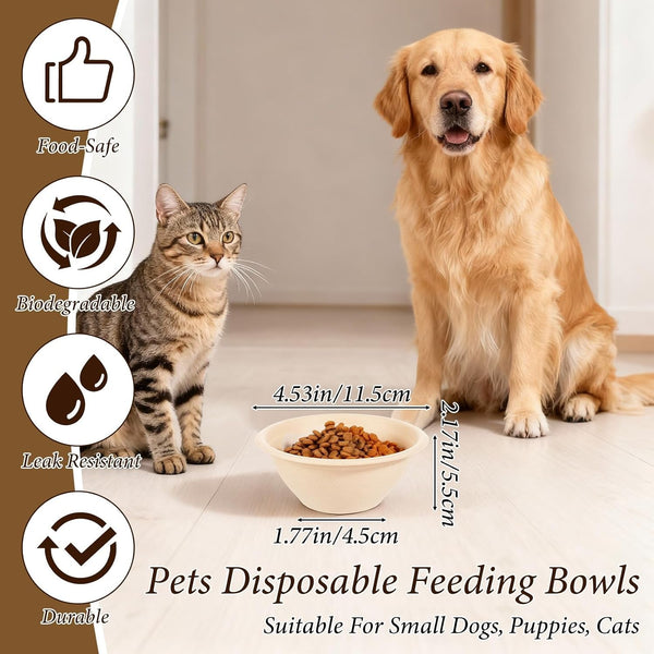 SHENLIU 200 Pcs Disposable Pet Bowls Bulk 8 Oz, Disposable Dogs Cat Food Travel Bowls Paper Puppy Cat Food Dish Safe Container for Outdoor Small Animal Feeding and Watering Supplies2