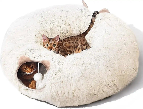 Cat Tunnel with Cat Bed for Indoor Cats, under Christmas Tree Soft Plush Peekaboo Cat Cave Donut Tunnel, Multifunctional Playground Toys Hideplace for Kittens, Rabbit, Ferret (Grey)9