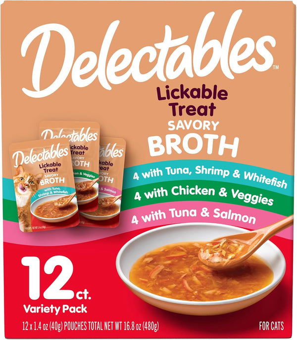 Delectables Savory Broths Lickable Wet Cat Treat Variety Pack, 12Count(Pack of 1)1