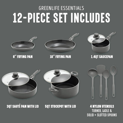 Essentials 12 Piece Cookware Set, Pfas-Free Ceramic Nonstick Pots & Pans, Induction Ready for All Cooktops, Kitchen Cooking & Serving Utensils, Dishwasher Safe, Charcoal Gray4