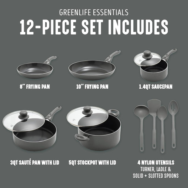 Essentials 12 Piece Cookware Set, Pfas-Free Ceramic Nonstick Pots & Pans, Induction Ready for All Cooktops, Kitchen Cooking & Serving Utensils, Dishwasher Safe, Charcoal Gray4