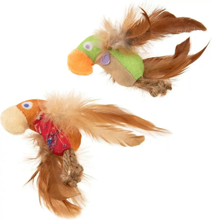 Instincts by Smartykat 2-Pack Happynip Love Mates Feather Birds Plush Cat Toys, Contains Catnip & Silvervine - Orange/Green, 2-Pack4