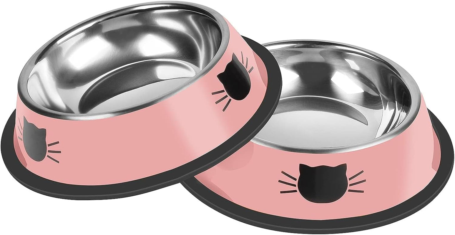 serentive-2-pcs-non-slip-stainless-steel-small-cat-food-bowls-unbreakable-thicken-7-oz-cat-dishes-indoor-removable-rubber-base-easily-clean-lovely-color