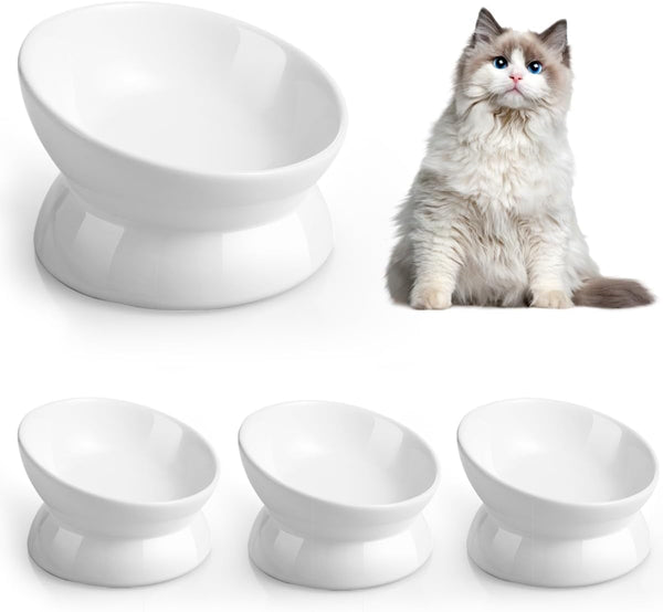 Loejan Elevated Cat Food Bowl, 5 Oz Ceramic Raised and Tilted Water Bowl, anti Vomiting and Protect Pets' Spines Dishes for Small Dog, Fat Faced Cat, Kitten (White, 1 Pack)9