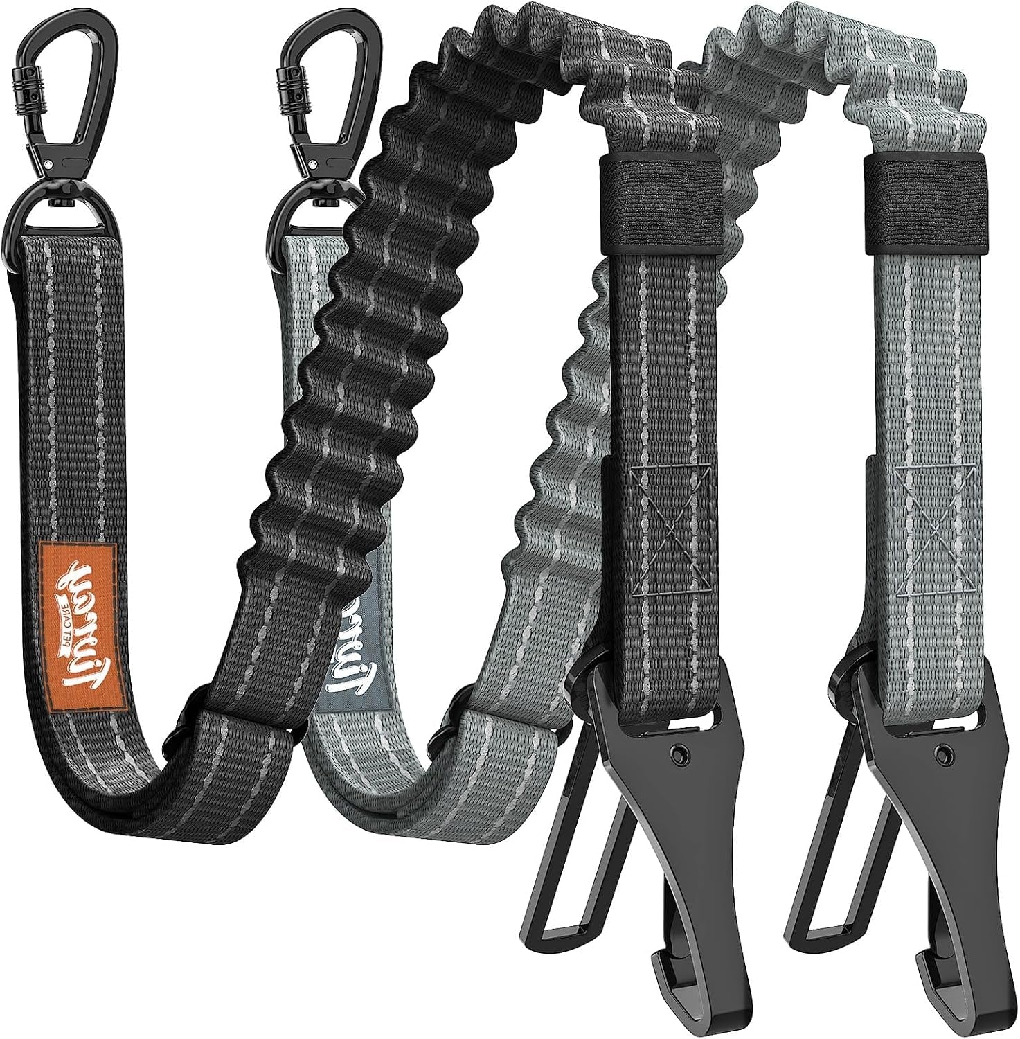 2pcs-dog-seat-belt-dog-car-seat-belt-bungee-for-pet-black-buckle-hook-latch-adjustable-reflective-pet-vehicle-tether-360-swivel-lock-clasp
