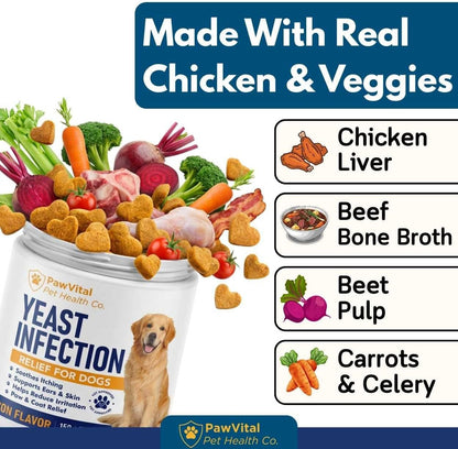 Natural Yeast Infection Treatment for Dogs, 150 Chews – anti Yeast Support for Itchy Skin & Ears – Helps Reduce Irritation & Paw Licking – Probiotic + Herbal Blend – Bacon Flavored Soft Chews5