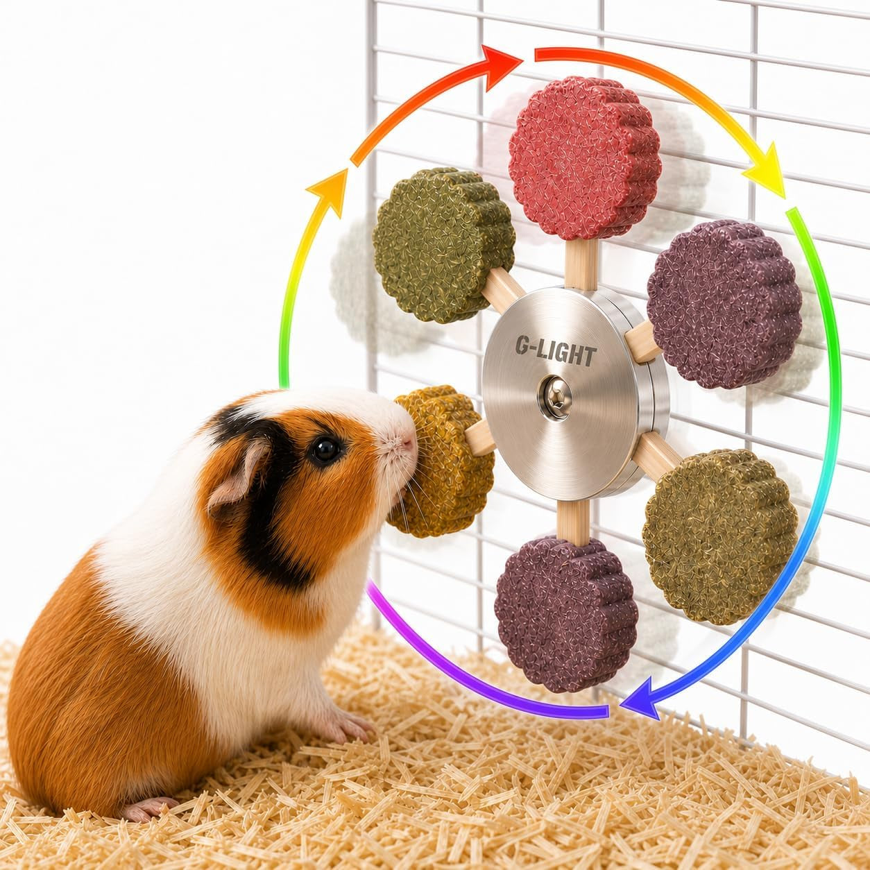 c-light-guinea-pig-chew-toys-rotating-spinner-8-pcs-timothy-5-viggies-hay-for-teeth-grind-digestion-rust-proof-aluminum-toy-for-rabbit-bunny-chinchilla-hamster-dental-health-sliver