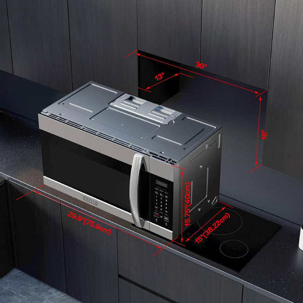 Empava 1.7 Cu.Ft. Over-The-Range Microwave, 1000W, Silver, EMPV-30OTR01 | Sensor Cooking, Auto Menus, 2-Speed 300 CFM Venting Fan, 10 Power Levels, Turntable Function, Bright Cooktop LED Lighting7