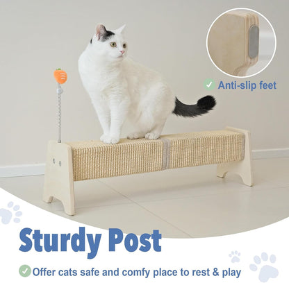 Cat Scratching Post, 30" Horizontal Sisal Scratch Post for Indoor Cats, Durable Cat Furniture Protector with Spring Toy5