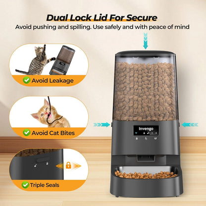 Automatic Cat Feeder with App Control, 5L Food Dispenser for Cats and Small Dogs, 2.4/5G Wi-Fi, Programmable Portions, Anti-Jam & Fresh-Lock, Stainless Steel Bowl, Easy to Clean5