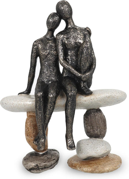 Romantic Couple Figurines Sculpture – Abstract Couple Sculpture on Stone Bench, Modern Home Decor Statue, Unique for Couple1