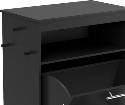 Pawhut Dog Feeding Station with Raised Bowls, Pet Feeder Station, Black | Dog Food Storage Cabinet, Hanger for Feeding & Watering Supplies8