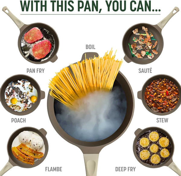 All-In-One Pan, Multilayer Nonstick Cookware Set, High-Performance Construction, Multipurpose Design Replaces Multiple Pots and Pans, Dishwasher Safe, 11-Inch, 4.4-Quart Capacity, Linen3
