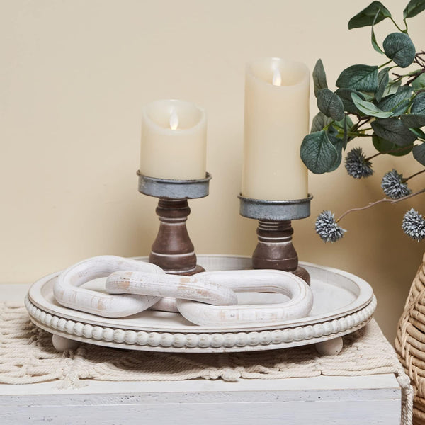 HPC Decor 12In round Wood Tray - White, Distressed, Farmhouse Rustic - Decorative Tray for Living Room, Coffee Table, Kitchen Table or Farmhouse Serving Tray3