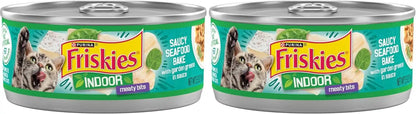 Purina Friskies Indoor Cat Food Meaty Bits Saucy Seafood Bake with Garden Greens in Sauce - (Pack of 24) 5.5 Oz. Cans12