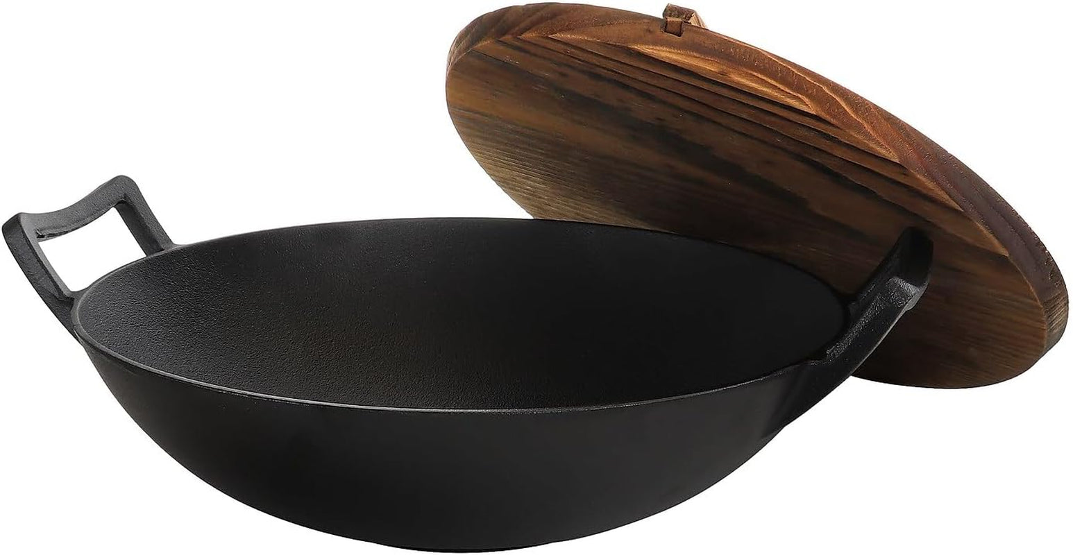 megachef-2-piece-14-inch-heavy-duty-cast-iron-wok-with-wood-lid