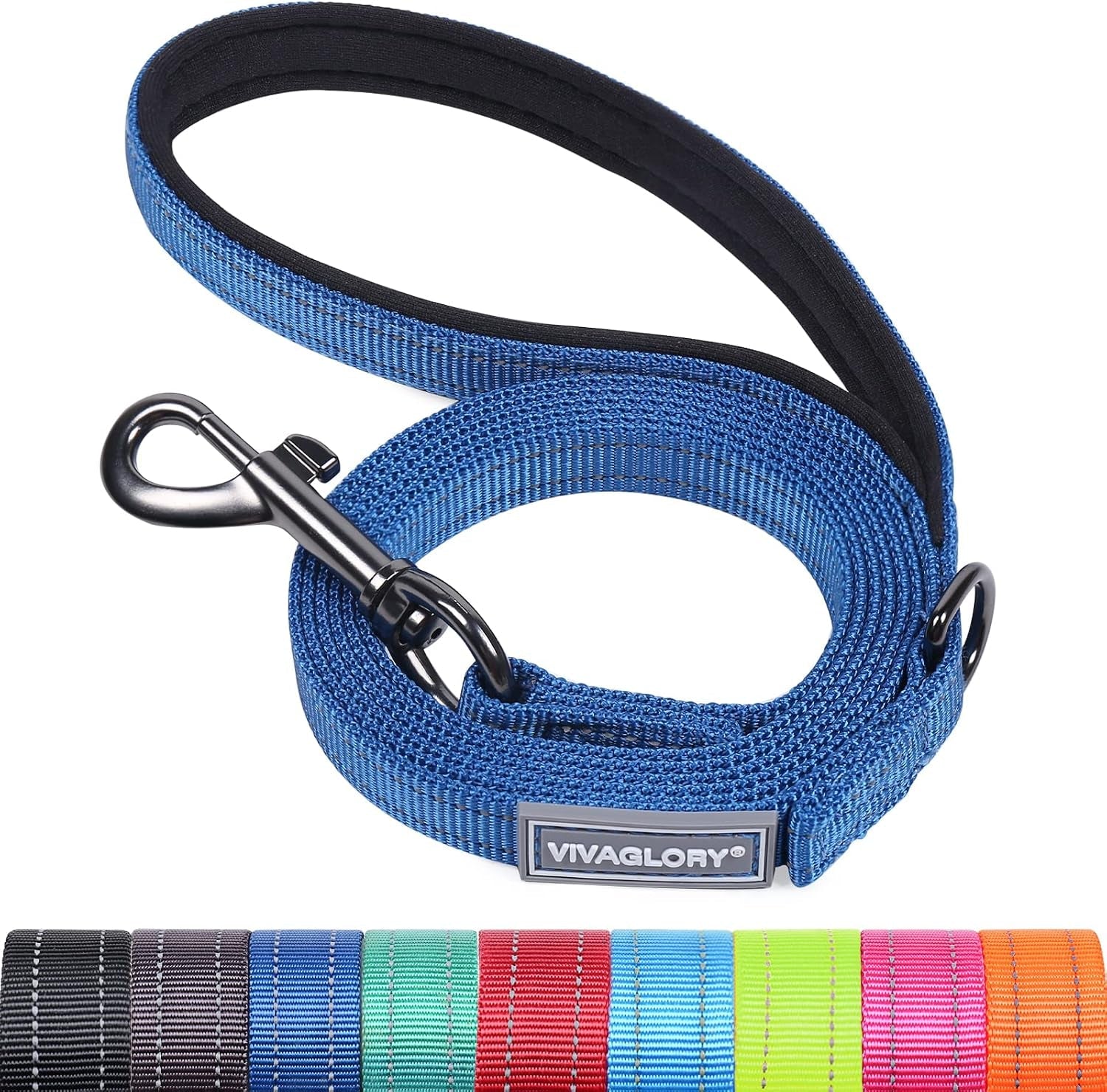 vivaglory-dog-leash-puppy-leash-for-collar-3ft-x-1in-black-with-soft-padded-handle-for-training-walking-heavy-duty-double-layer-nylon-pet-puppy
