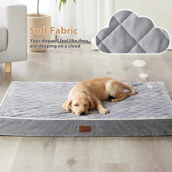 WNPETHOME Orthopedic Waterproof Extra Large Senior Dogs Bed for Comfy Sleeping with Removable Washable Cover, Multi-Needle Quilting XL Crate Bed for Large Sized Dog Relax, Light Grey2