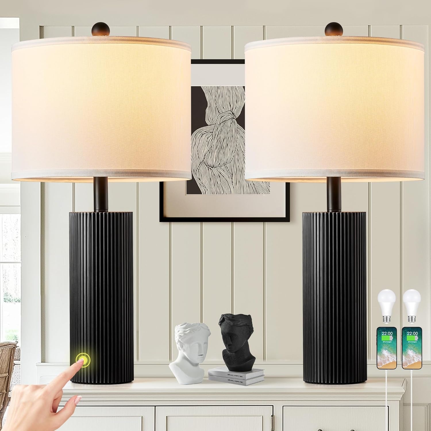24-5-black-lamps-set-of-2-modern-table-lamps-for-living-room-with-usb-c-a-ports-creative-stripe-touch-lamps-for-nightstand-2-bulbs-included