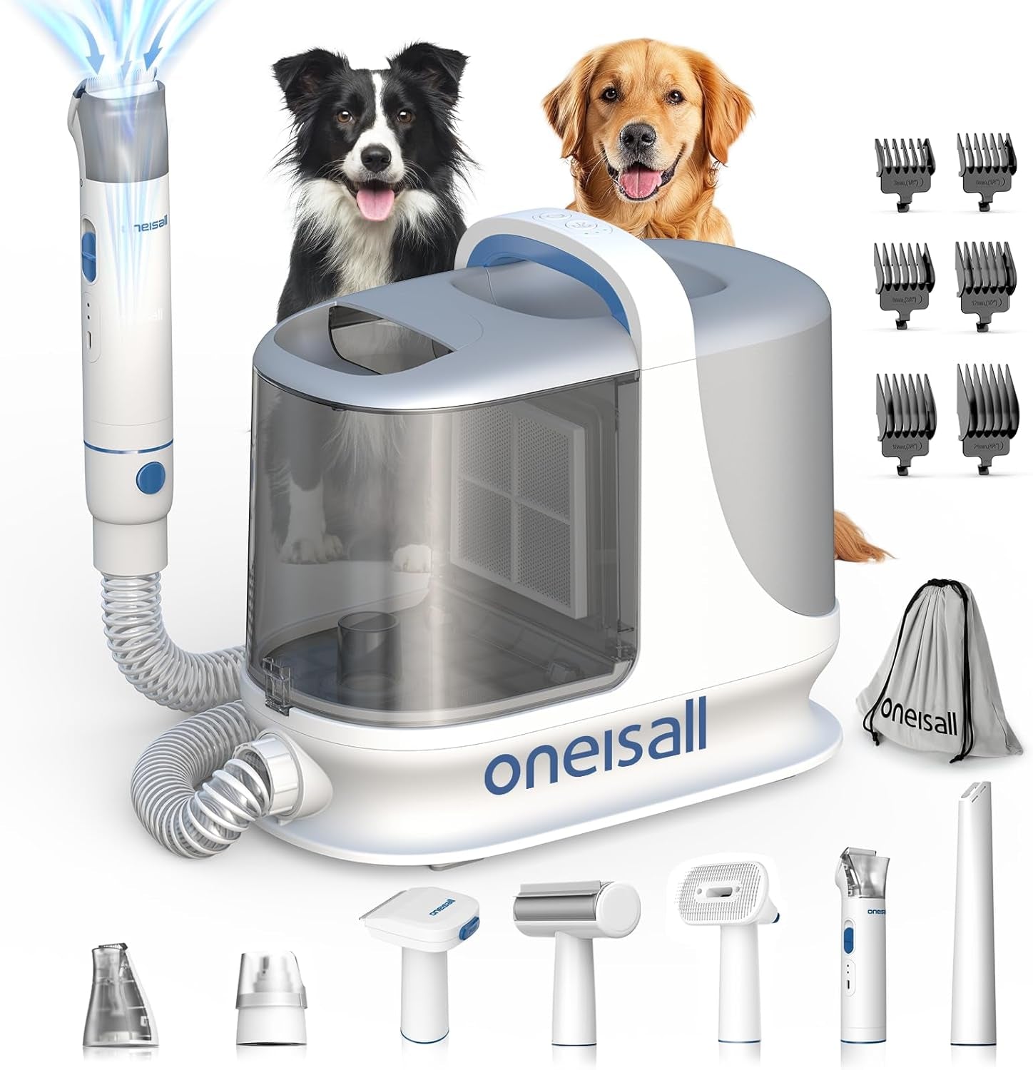 oneisall-dog-grooming-vacuum-kits-with-clipper-exatra-large-3l-dust-cup-13kpa-3-suction-clipper-nail-grinder-shedding-brush-7-in-1-grooming-kits-low-noise-bm3