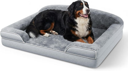 Orthopedic Dog Bed for Extra Large Dogs, 45"X30" XL Dog Couch Bed | Egg Crate Foam for Pressure Relief, Cozy Bolster Sofa Design, Waterproof Removable Washable Cover, Non Slip Bottom Light Grey10