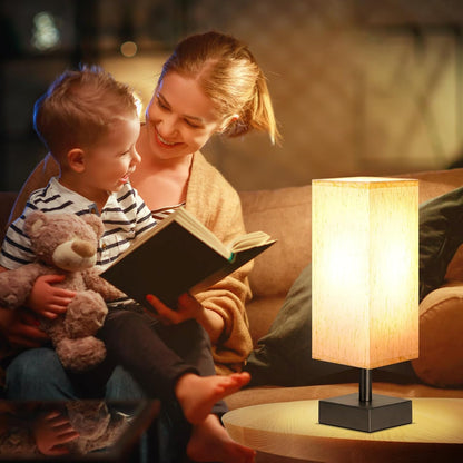 Small Bedside Table Lamp for Bedroom - Square Cream Fabric Shade | Inline Rocker Switch, Corded Electric, Bulb Not Included, 12.8" Mini Table Lamp for Nightstand, Desk, Dorm, Office3