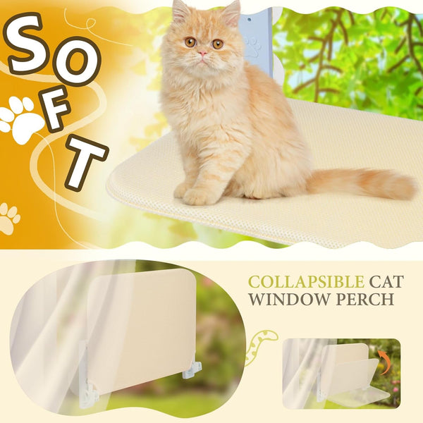 Cat Window Perch Seat Hammock, Foldable Hammock with 4 Strong Suction Cups, Easy to Assemble and Cat Wand,Cream6
