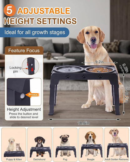 LALOBLUE Collapsible Dog Bowls Raised Elevated Adjust Stand | Elevated Dog Bowls, Dog Bowls Raised, Dog Bowls Elevated,5 Heights Adjustable Elevated Raised Dog Bowls Stand2