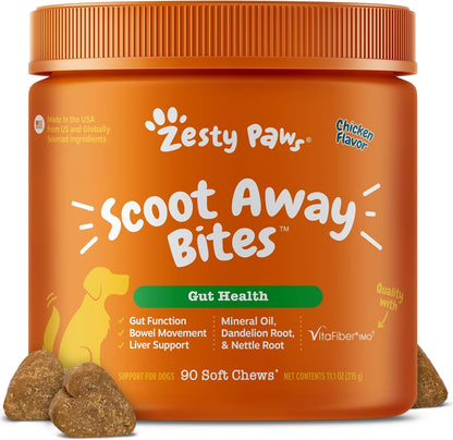 Zesty Paws Scoot Away Soft Chews - Healthy Bowel Function with Bromelain, Vita Fiber for Dogs, & Dandelion Root for Dog Digestive Support and Gut Health - 90 Soft Chews1