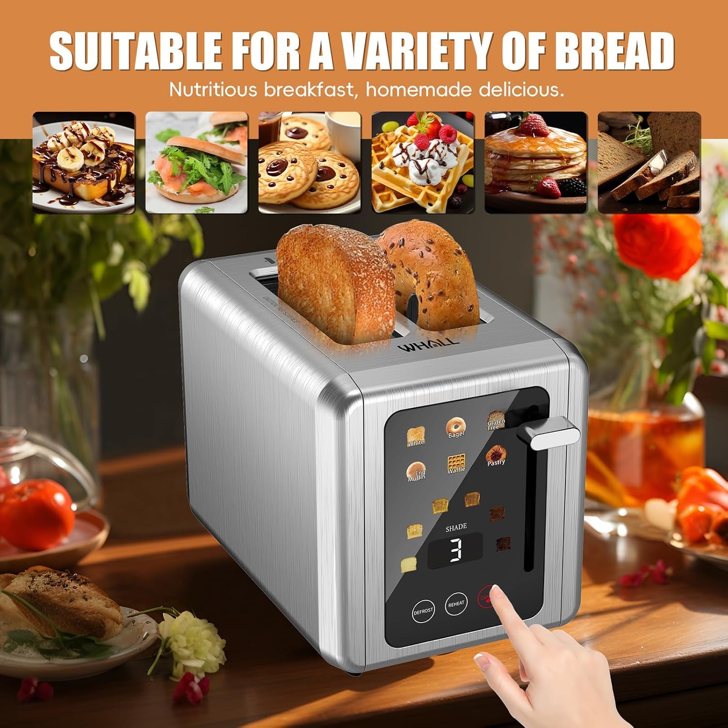 2-slice-toaster-smart-full-touch-screen-extra-wide-slots-silver-stainless-steel-6-shade-settings-reheat-defrost-mute-standby-cancel-bread-bagel-gluten-free-waffle-pastry-digital-timer