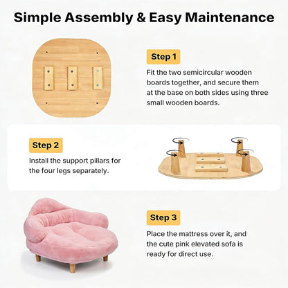 Veehoo Elevated Dog Couch Bed, Cute Dog Sofa Bed for Small Medium Dogs, Raised Dog Bed with Washable Cover and Sturdy Wood Legs, Modern Indoor Pet & Puppy Beds with Frame and Soft Cushion, Light Pink7