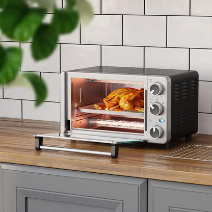Toaster Oven with 30 Minute Timer - Toast - Bake - Broiler Settings, Stainless Steel, Natural Convection, Fits 9 Inch Pizza, 4 Slice Toaster, 1100 W9