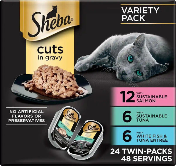 Sheba Perfect Portions Cuts Wet Cat Food, Multipack, 2.6 Oz, 24 Ct | Grain-Free, Chicken, Salmon & Turkey Flavors, Protein-Rich, No Corn or Soy, Essential Vitamins & Minerals, Twin-Pack Trays19