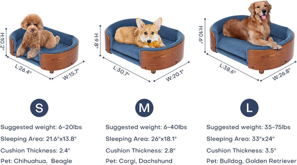 Elevated Dog Bed Pet Sofa with Solid Wood Legs and Bent Soft Backrest, Pet Cat Stool Bed with Velvet Cushion,For Small and Medium Size Dogs Kitten, Mid Size3