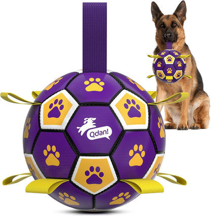 QDAN Dog Toys Dog Balls, 6 Inch Dog Soccer Ball with Straps, Herding Balls | Dog Birthday Toy, Balls for 20-40Lbs Dogs, Outdoor Puppy Toys to Keep Them Busy, Interactive Toy for Tug, Pool Water Toy Ball12