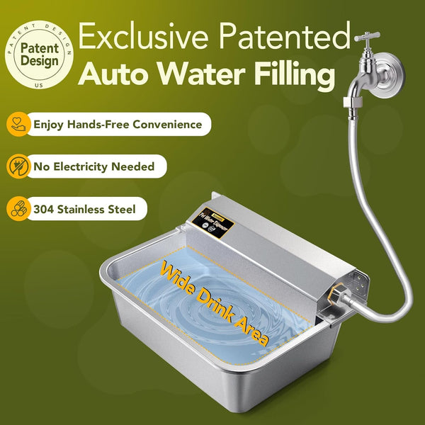Automatic Water Dispenser for Dogs 2 Gallons, 304 Stainless Steel Dog Water Bowl Dispenser for Farm Chicken Pets Indoor&Outdoor Dog Waterer Feeder Fit 3/4'' GHT Faucet Auto Filling Wide Drinking Area5