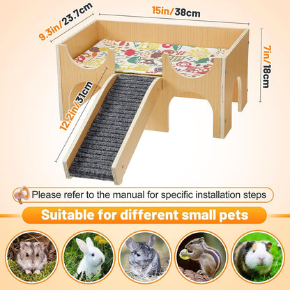 MEWTOGO Upgraded Sturdy Wooden Guinea Pig Castle with Stairs & Mat | Easy to Assemble, Sturdy, Playing Hiding House, for Hamsters Bunny Chinchillas Small Animals7