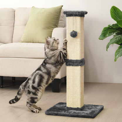 Fansafurn Tall Cat Scratching Post, 32'' Heavy Duty and Thick Scratching Post, Scratching Post for Adult Cats, Thick Sisal Rope with Hanging Ball, Grey1