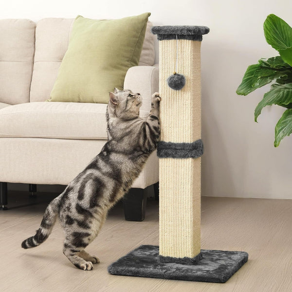 Fansafurn Tall Cat Scratching Post, 32'' Heavy Duty and Thick Scratching Post, Scratching Post for Adult Cats, Thick Sisal Rope with Hanging Ball, Grey1