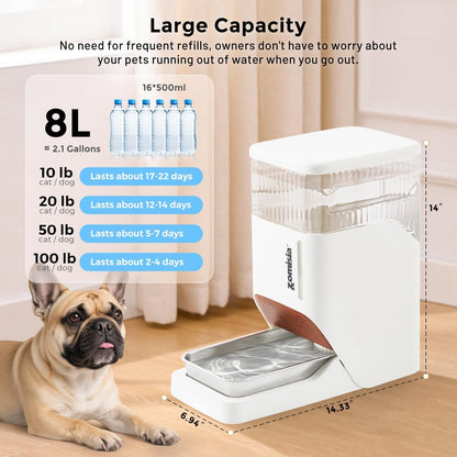 ZOMISIA 8L Dog Water Bowl Dispenser & Maifan Stone Filter Replacement 3Pcs3