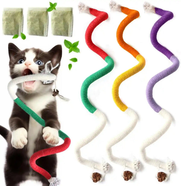 Cat Toys for Indoor Cats, Kitten Toys for Indoor Kittens, Catnip Rope Chew Toys for Teeth Cleaning, Interactive Cat Teething Toy, Kitty Kicker Toy, 3 Pack (Plus 1 Pouch of Catnip)8