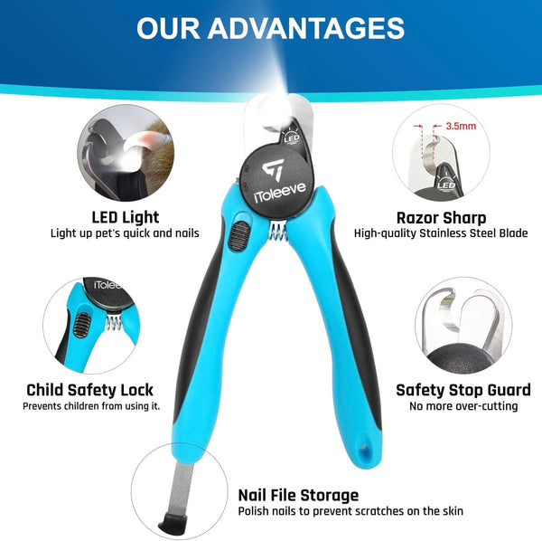 Itoleeve LED Dog Nail Clipper with Light, Illuminates Nails or Bloodline for Safe and Easy Trimmers, Extra Sharp for Thick Nails, Quick Sensor, Avoid over Cutting Toenail, for Cats & Dogs7