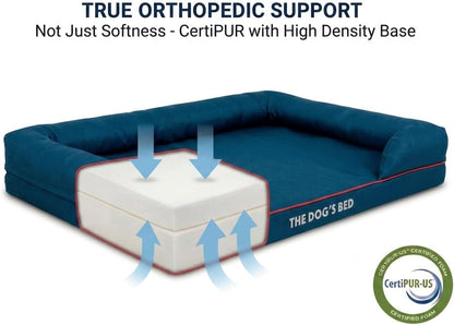 The Dog’S Bed Orthopedic Memory Foam Dog Bed with Bolsters for Large Dogs, High Density Support Mattress, Low Front Entry, Removable Washable Cover, Oxford Fabric, Blue with Dark Red Trim, Large2