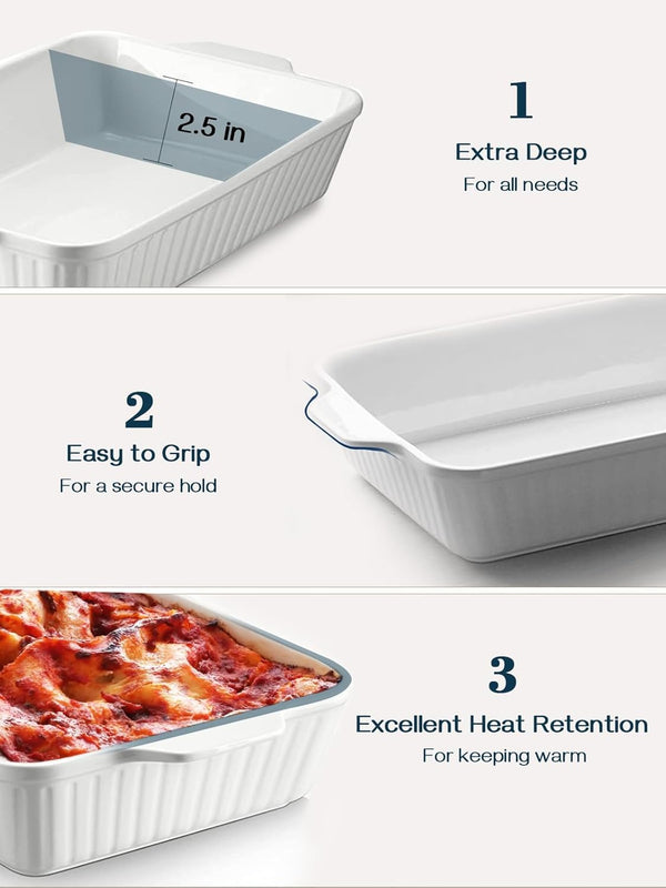 Casserole Dish, 9X13 Ceramic Baking Dish, Large Lasagna Pan Deep for Oven, 4.2 Quarts Baking Pan with Handles, Oven Safe and Durable Bakeware for Lasagna, Home Decor, Wedding Gift, Soft White8