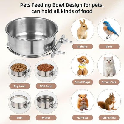 Pet Cage Bowls, 2 Pack Stainless Steel Pet Hanging Bowl, Bird Food Water Bowl for Cage, Crate Dog Bowl, Parrot Feeding Cups for Chinchilla Finches Puppy Cat Rabbit Guinea Pig6