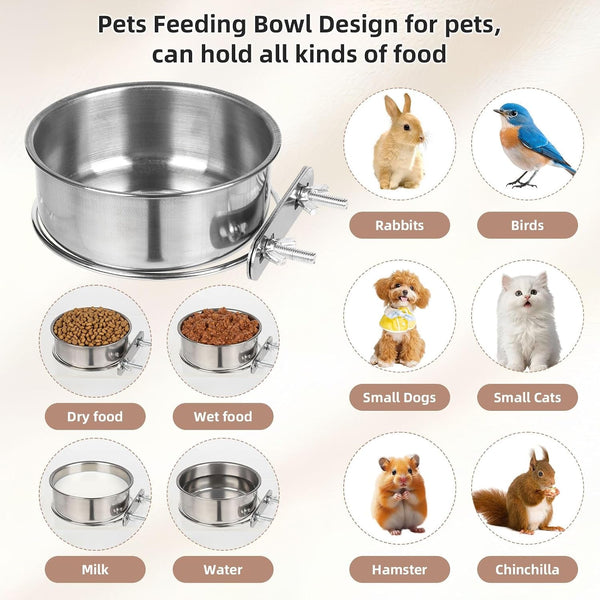 Pet Cage Bowls, 2 Pack Stainless Steel Pet Hanging Bowl, Bird Food Water Bowl for Cage, Crate Dog Bowl, Parrot Feeding Cups for Chinchilla Finches Puppy Cat Rabbit Guinea Pig6