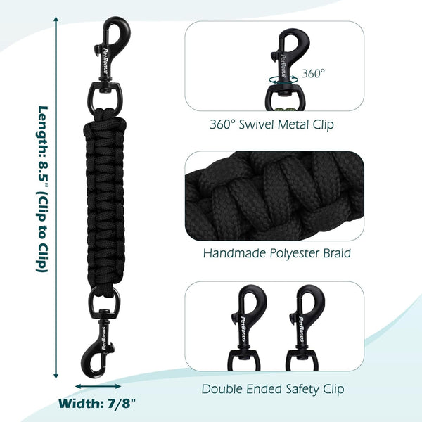 Petbonus Dog Collar Safety Clip, Handmade Prong Collar to Harness Connector | Dog Leash Backup Safety Strap, Escape Proof, Double Ended Clasp, Lead Connector for Pinch Collar, Harness (Black)2