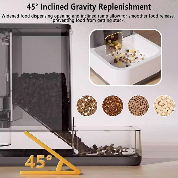 Kathson Gravity Cat Food and Water Dispenser Automatic Dog Feeder Waterer 2 in 1 Auto Pet Food and Water Bowl Set Self Feeding for Puppy Kitten，Grey5