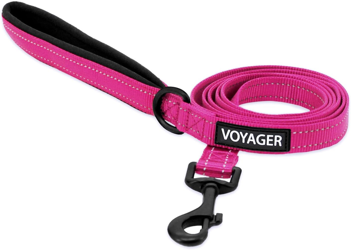best-pet-supplies-voyager-nylon-dog-leash-fuchsia-small-5ft-in-length-5-8-in-width-reflective-soft-neoprene-handle-heavy-duty-metal-clips-for-running-walking-training