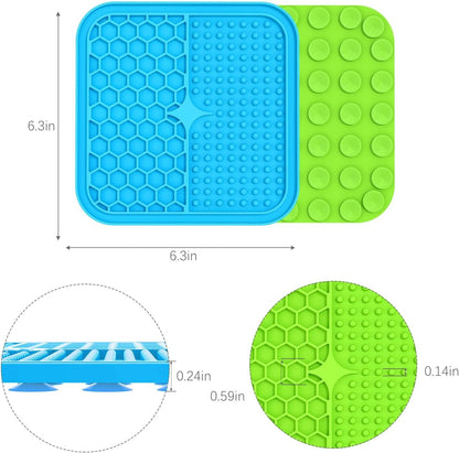 Mateeylife 2PCS Small Lick Mat for Dogs and Cats, Licking Mats for Dog Anxiety Relief, Cat Peanut Butter Lick Pad for Boredom Reducer, Dog Treat Mat Perfect for Bathing Grooming Blue&Green6